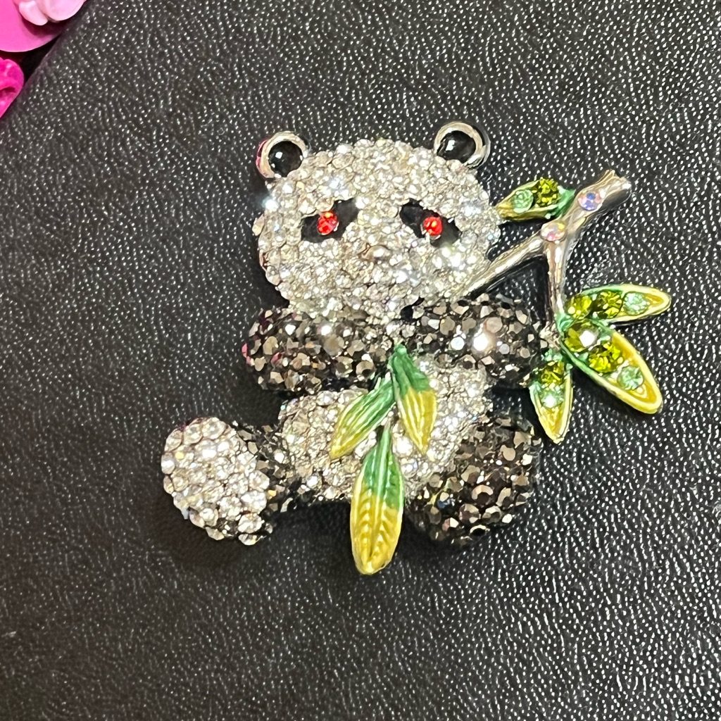 Adorable Rhinestone Panda Brooch